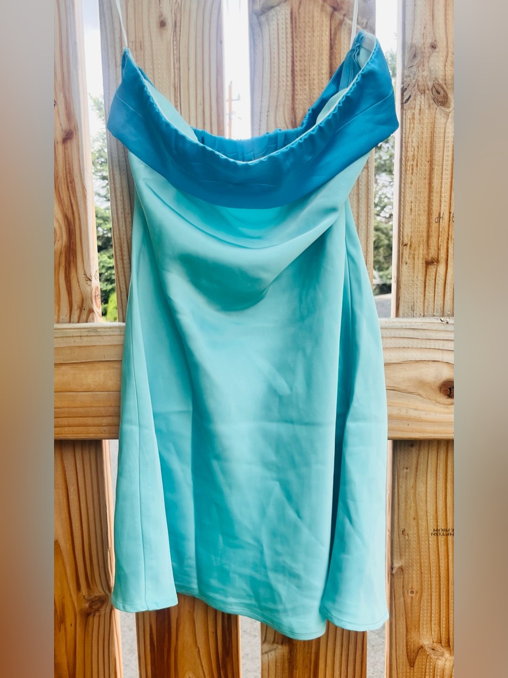 Princess Polly Aqua Strapless Slip Dress with Bright Blue Trim (NWOT)